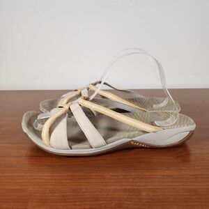 Merrell Sandals Womens Size 11 Camellia Yellow Beige Leather Slides J35594 FLAWS